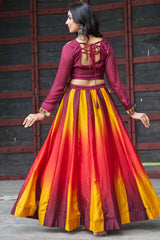 Maroon Chinon Printed Lehenga with Kachchi Worked Choli