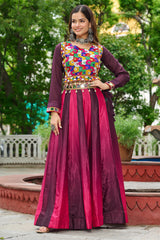 Purple Chinon Printed Lehenga with Kachchi Worked Choli