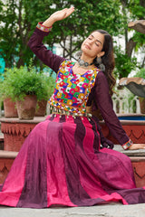 Purple Chinon Printed Lehenga with Kachchi Worked Choli