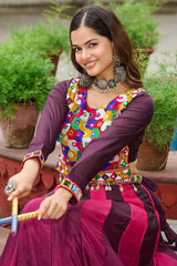 Purple Chinon Printed Lehenga with Kachchi Worked Choli