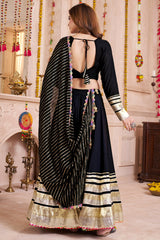 Black Viscose Flared Chaniya Choli with Lampi Border