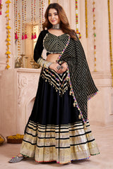 Black Viscose Flared Chaniya Choli with Lampi Border
