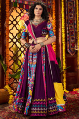 Purple Viscose Cotton Printed and Mirror Embroidery Worked Chaniya Choli
