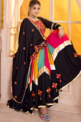 Multi Colored Viscose Cotton Printed Chaniya Choli with Mirror Work