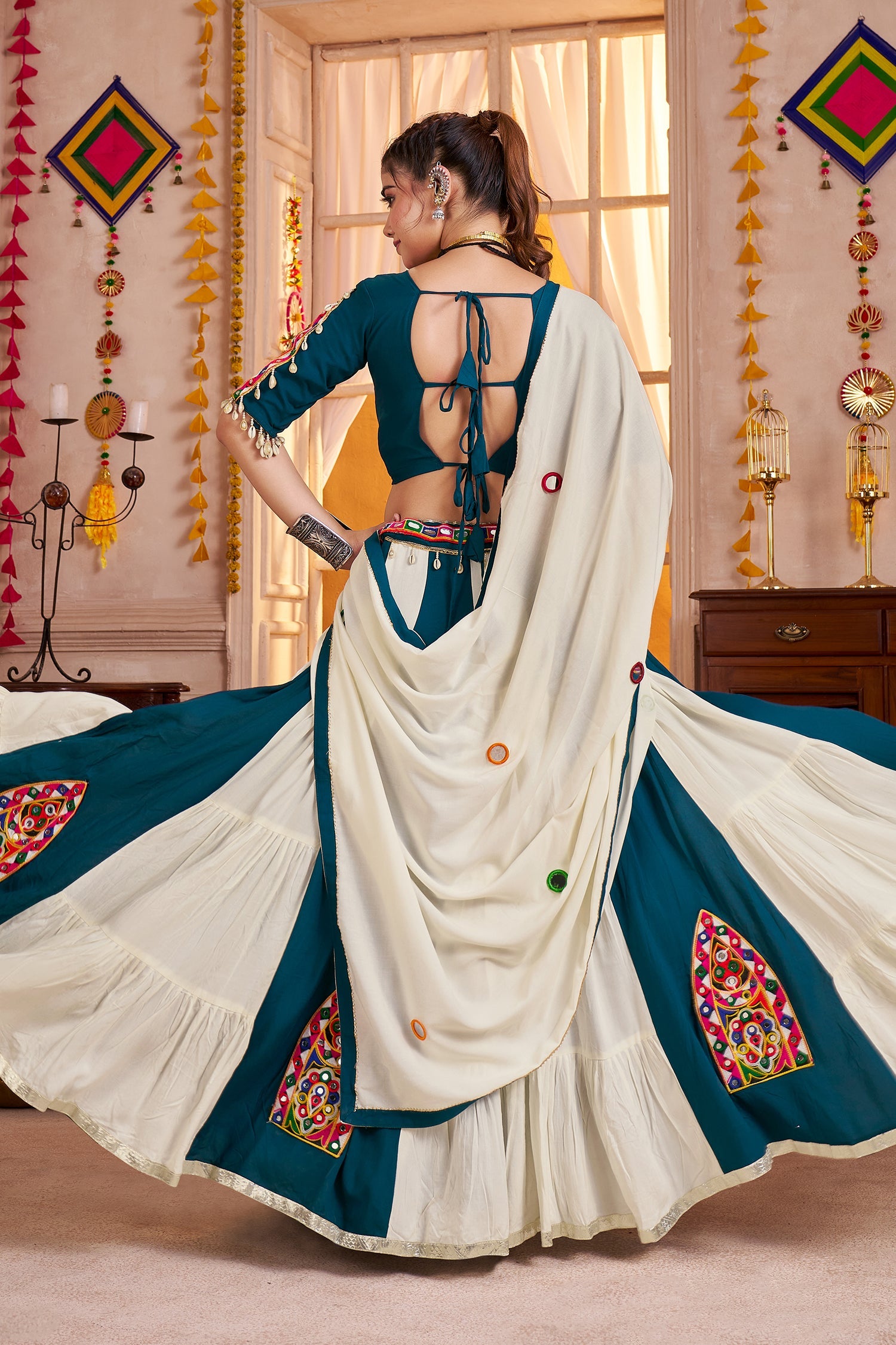 Multi Colored Viscose Cotton Kachchi Mirror Worked Chaniya Choli