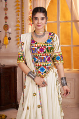 Pearl White Viscose Cotton Kachchi Mirror Worked Chaniya Choli