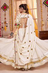 Pearl White Viscose Cotton Kachchi Mirror Worked Chaniya Choli