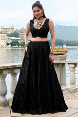 Black Rayon Plain Chaniya Choli with Kachchi Work Jacket