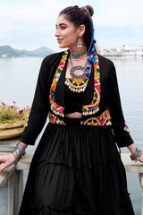 Black Rayon Plain Chaniya Choli with Kachchi Work Jacket