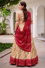 Off White Flared Tussar Silk Printed Chaniya Choli