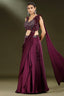 Wine Purple Chinon Lehenga with with Floral Patch Attached Dupatta - purple saree