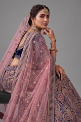 Dark Blue Velvet Heavy Worked Bridal Lehenga - blue velvet saree