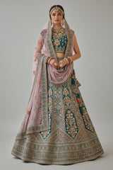 Green Velvet Heavy Worked Bridal Lehenga