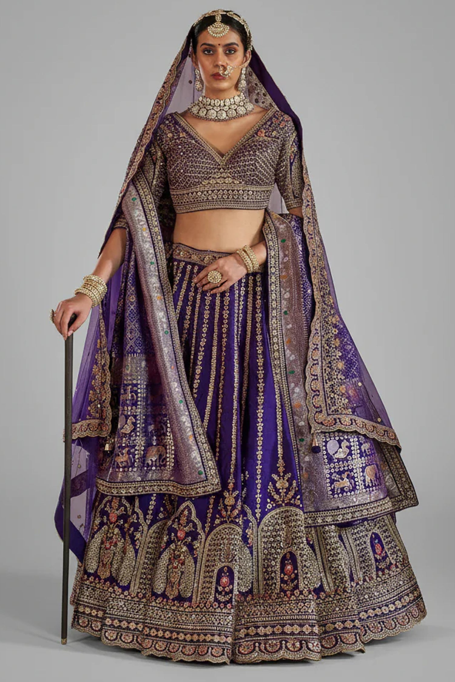 Purple Silk Heavy Worked Bridal Lehenga - purple silk saree Main image