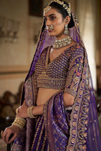 Purple Silk Heavy Worked Bridal Lehenga - purple silk saree