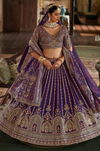 Purple Silk Heavy Worked Bridal Lehenga - purple silk saree