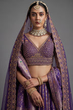 Purple Silk Heavy Worked Bridal Lehenga - purple silk saree