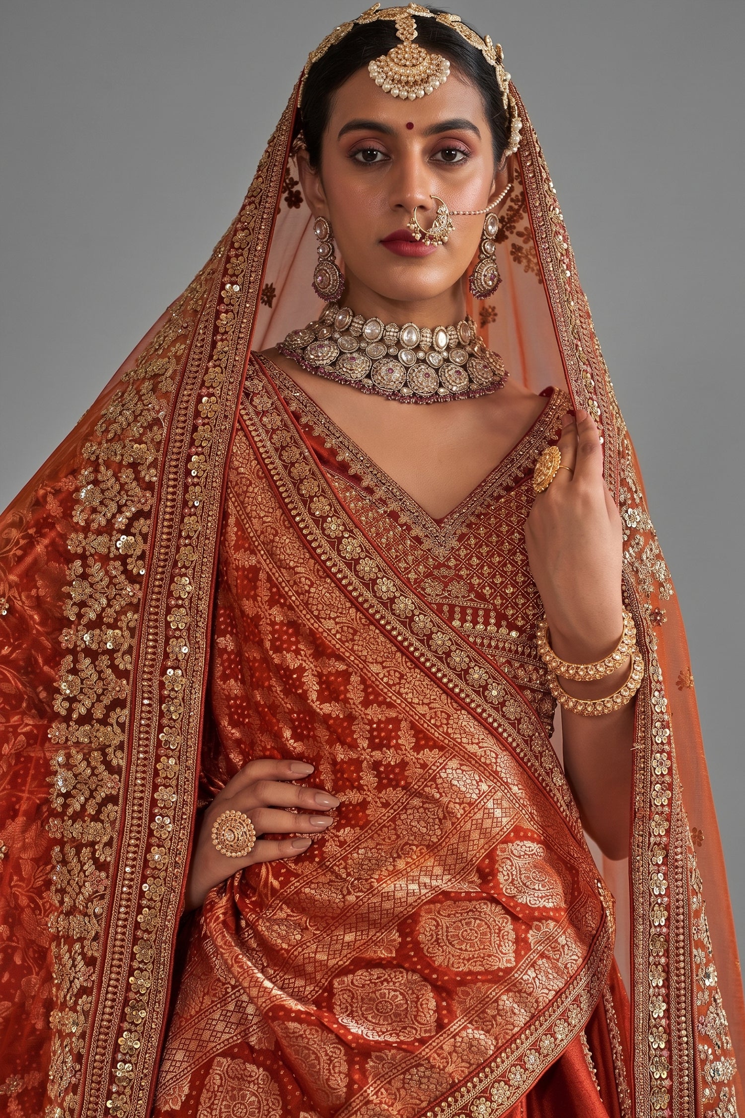 Orange Silk Heavy Worked Bridal Lehenga Secondary image