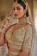 Pearl White Silk Heavy Worked Bridal Lehenga - white silk saree