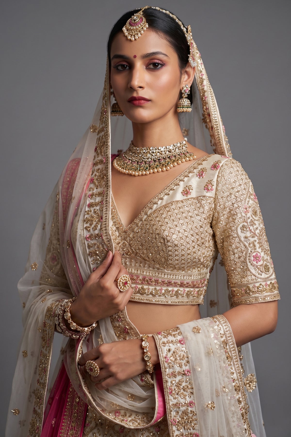 Pearl White Silk Heavy Worked Bridal Lehenga - white silk saree