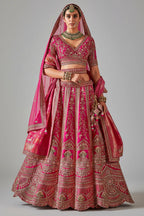 Dark Pink Silk Heavy Worked Bridal Lehenga - pink silk saree