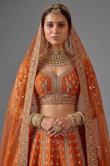 Orange Silk Designer Bridal Lehenga with Double Dupatta