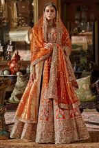 Orange Silk Designer Bridal Lehenga with Double Dupatta - orange silk saree