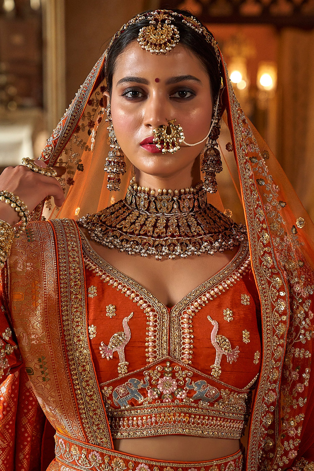 Orange Silk Designer Bridal Lehenga with Double Dupatta - orange silk saree