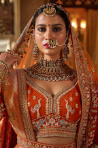 Orange Silk Designer Bridal Lehenga with Double Dupatta - orange silk saree