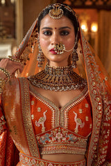 Orange Silk Designer Bridal Lehenga with Double Dupatta