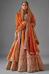 Orange Silk Designer Bridal Lehenga with Double Dupatta