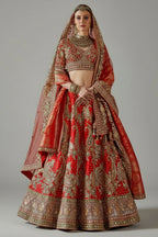 Red Silk Bridal Lehenga with Double Dupatta - red silk saree