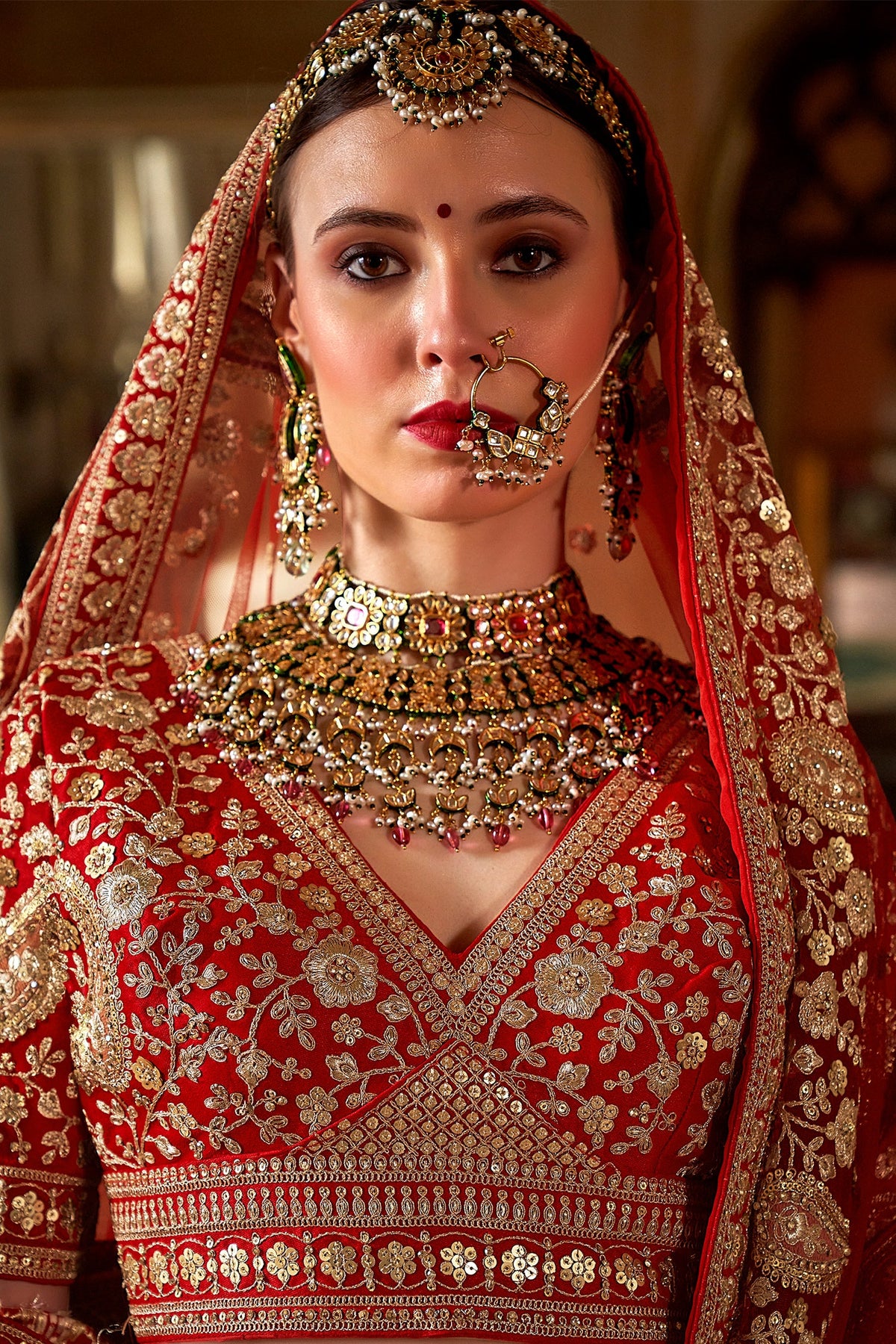 Red Silk Bridal Lehenga with Double Dupatta - red silk saree