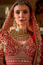 Red Silk Bridal Lehenga with Double Dupatta - red silk saree
