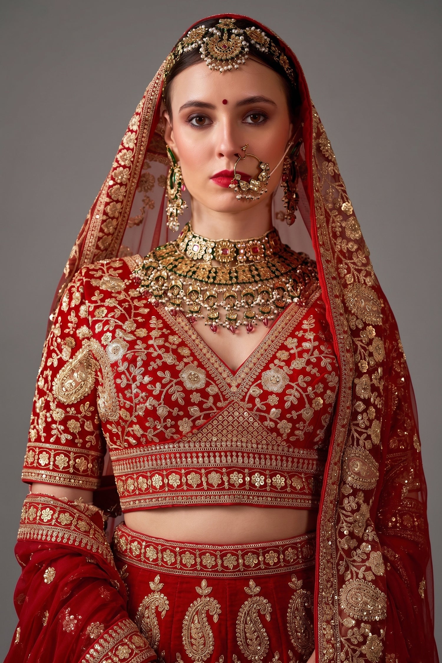 Red Silk Bridal Lehenga with Double Dupatta - red silk saree