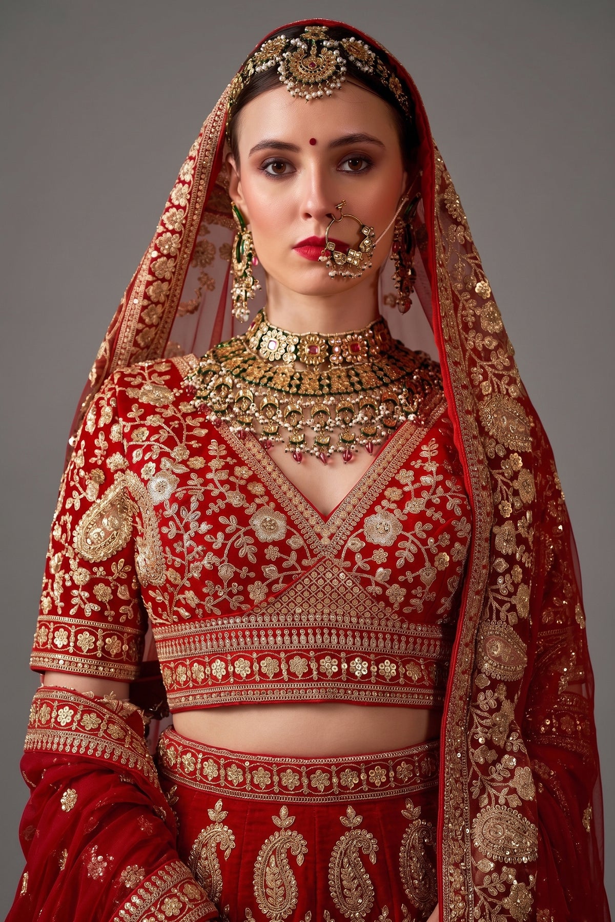 Red Silk Bridal Lehenga with Double Dupatta - red silk saree