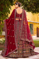Maroon Velvet Designer Bridal Lehenga with Double Dupatta