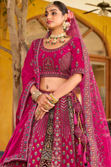 Pink Velvet Designer Bridal Lehenga with Double Dupatta