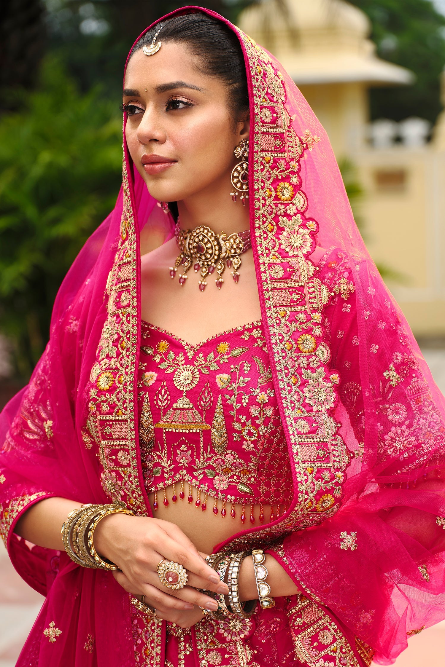 Pink Silk Heavy Worked Bridal Lehenga