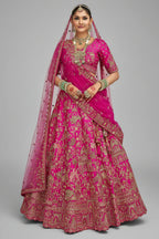 Pink Silk Designer Bridal Lehenga with Double Dupatta - pink silk saree