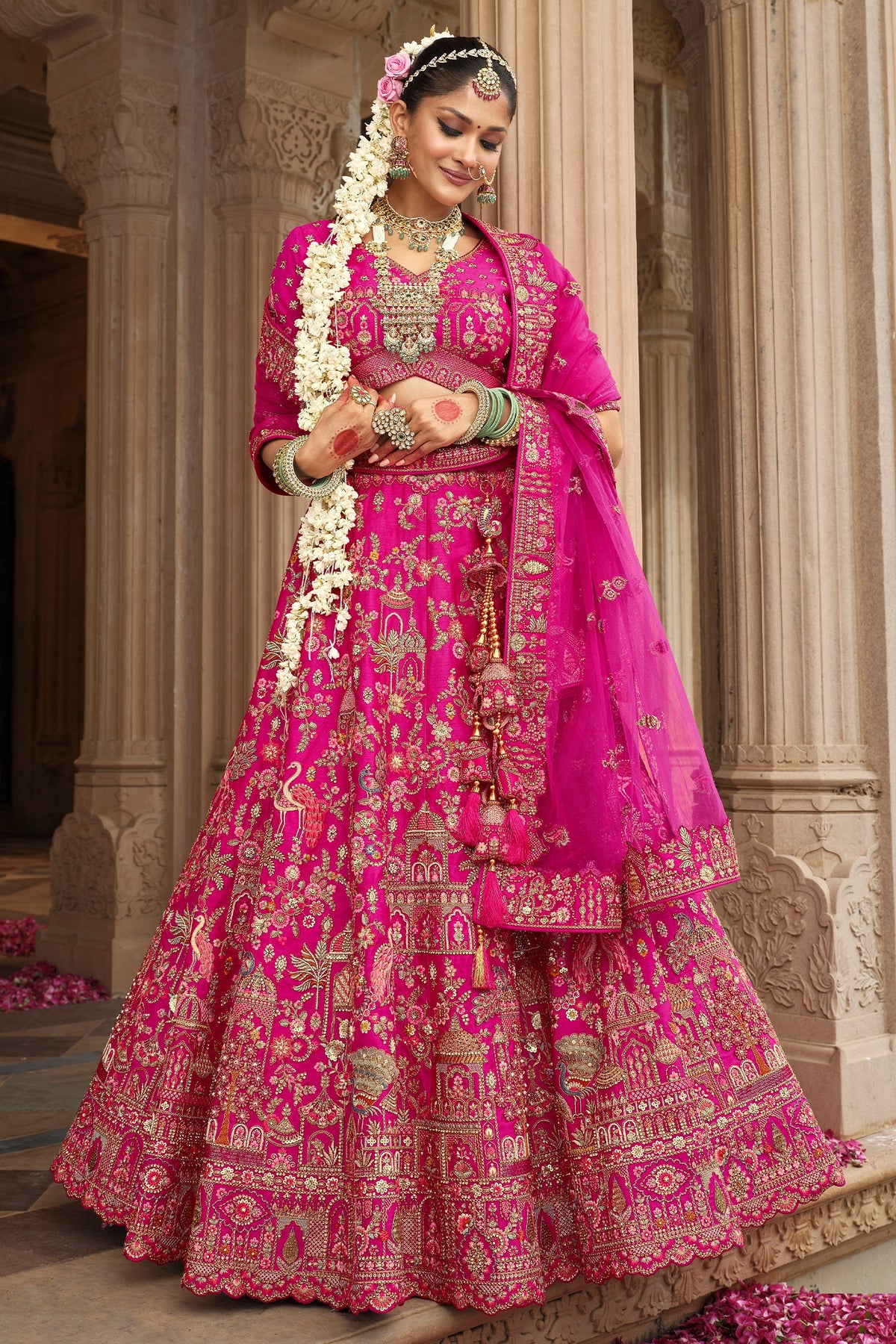 Pink Silk Designer Bridal Lehenga with Double Dupatta - pink silk saree