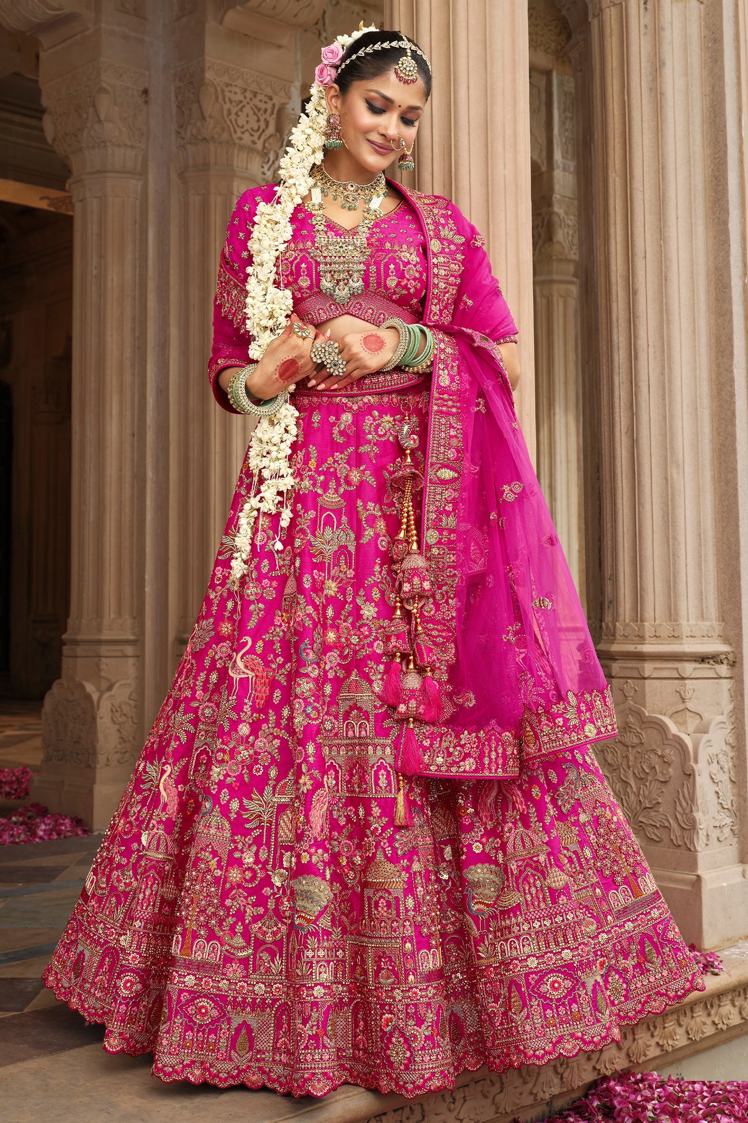 Pink Silk Designer Bridal Lehenga with Double Dupatta - pink silk saree