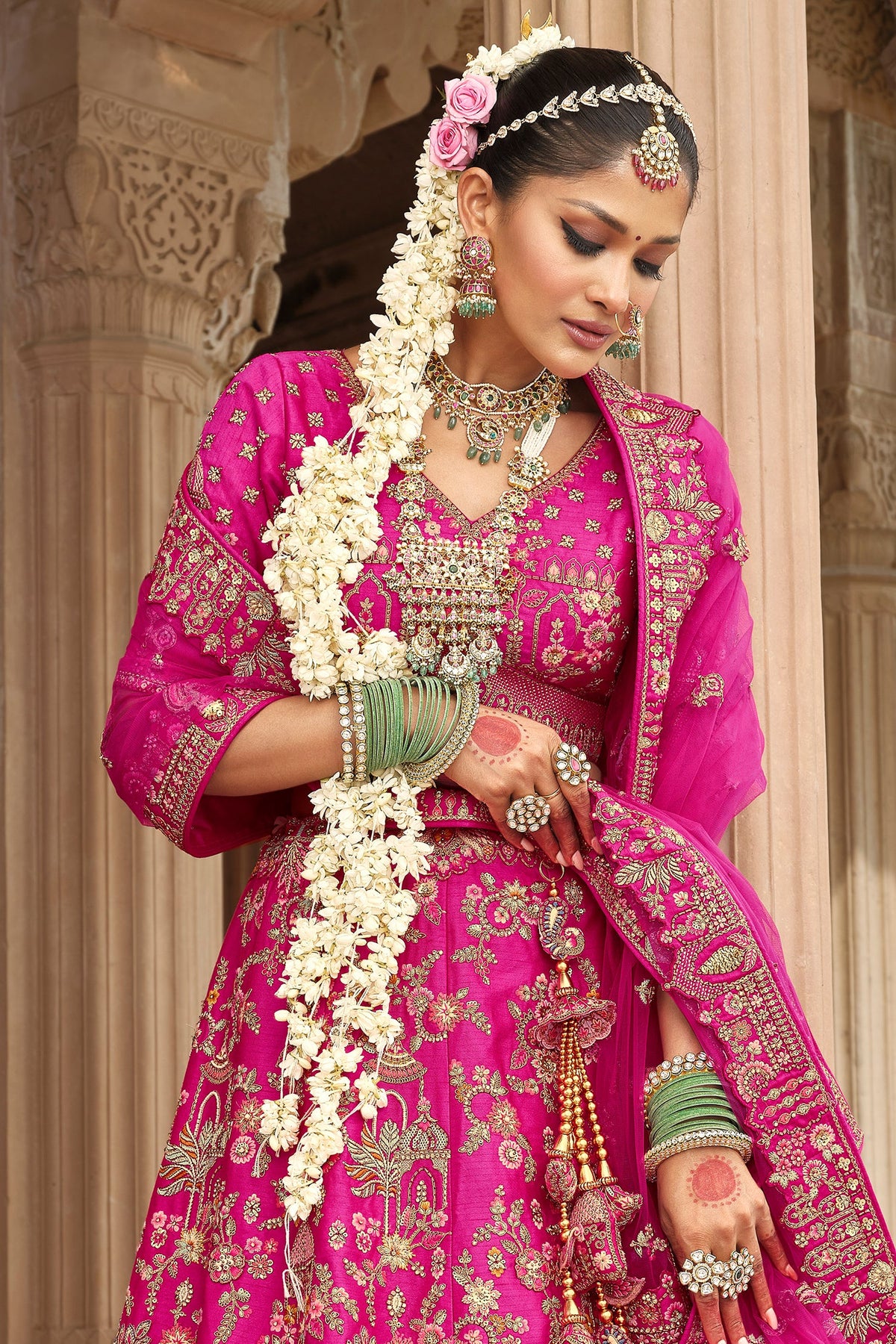 Pink Silk Designer Bridal Lehenga with Double Dupatta - pink silk saree