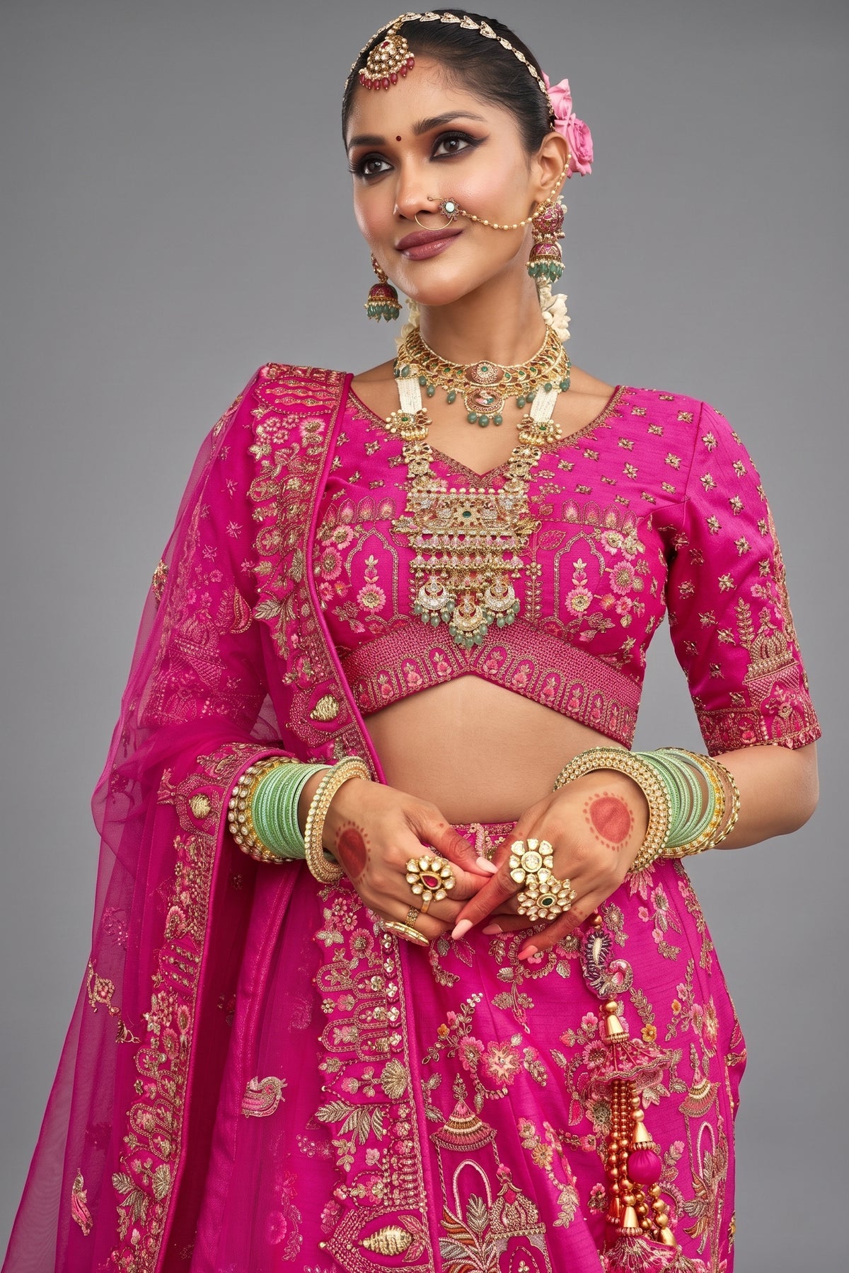 Pink Silk Designer Bridal Lehenga with Double Dupatta - pink silk saree