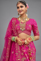 Pink Silk Designer Bridal Lehenga with Double Dupatta - pink silk saree
