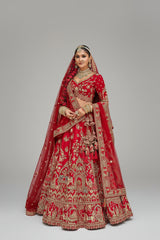 Red Silk Designer Bridal Lehenga with Double Dupatta