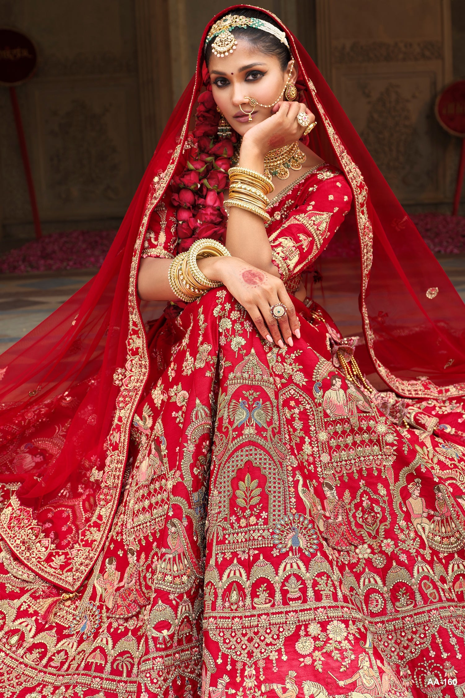 Red Silk Designer Bridal Lehenga with Double Dupatta