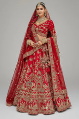 Red Silk Designer Bridal Lehenga with Double Dupatta