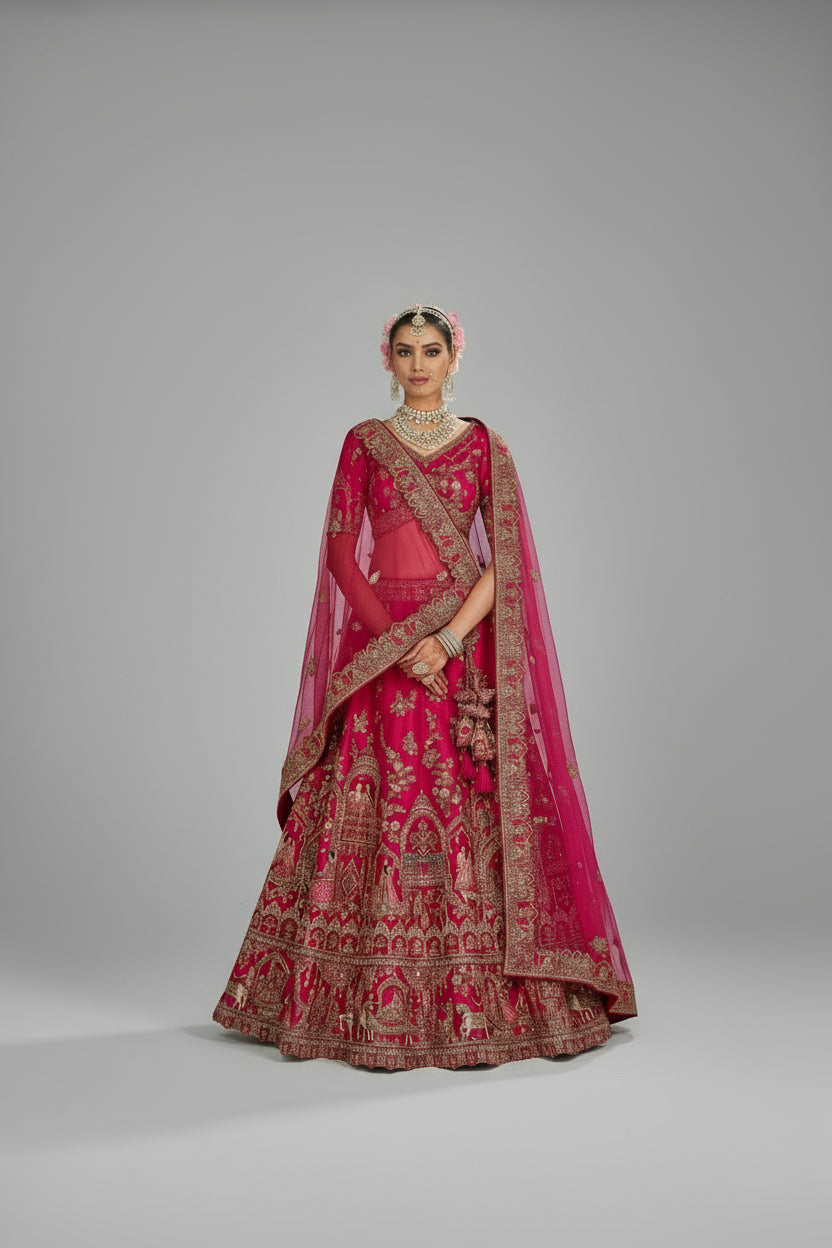 Pink Silk Designer Bridal Lehenga