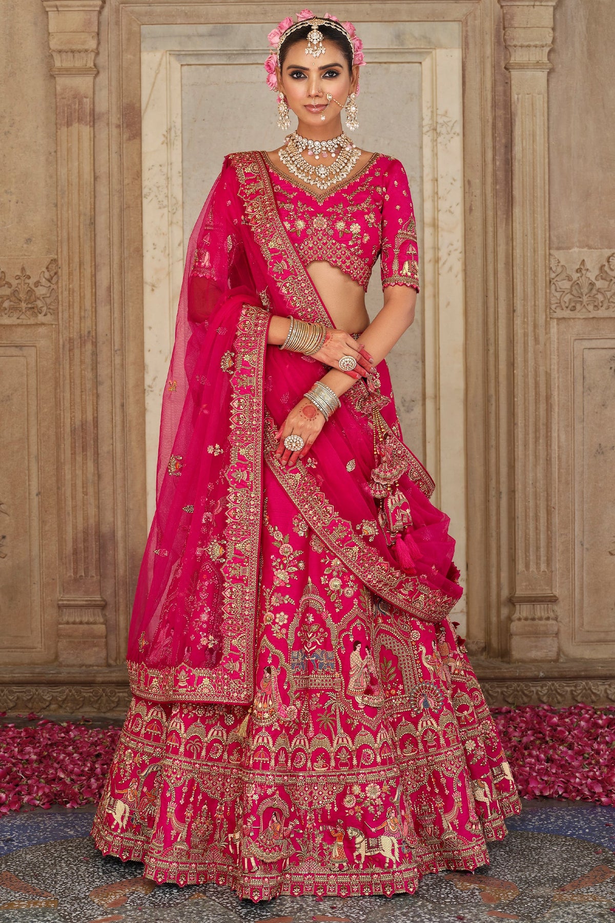 Pink Silk Designer Bridal Lehenga - pink silk saree
